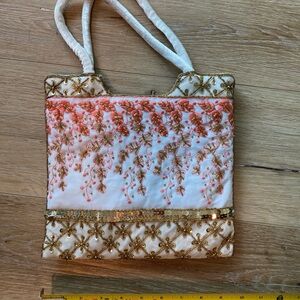 Chic Gold and Peach Embroidered Mini Bag